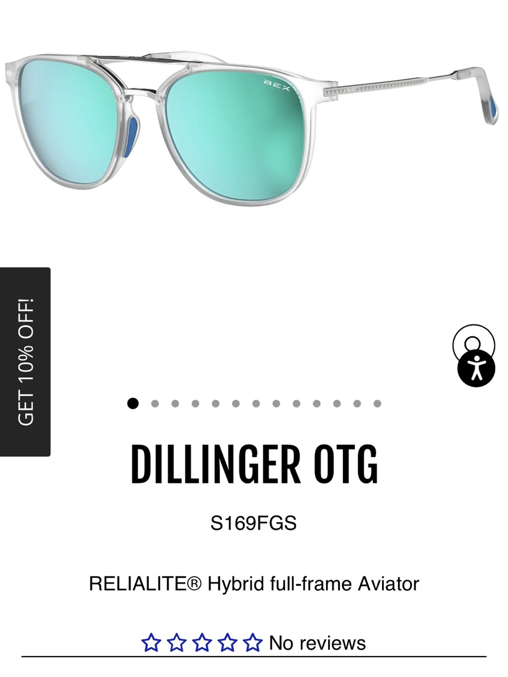 LIKE NEW - Dillinger OTG Clear Frame Sunglasses with Green Mirror Lenses